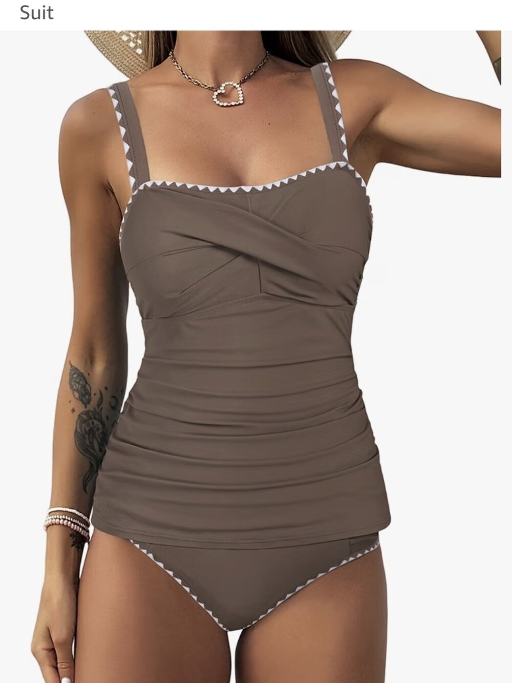 NEW ZAFUL Tankini 2 Piece Swimsuit Tummy Control High Waisted Twist Front Ruched